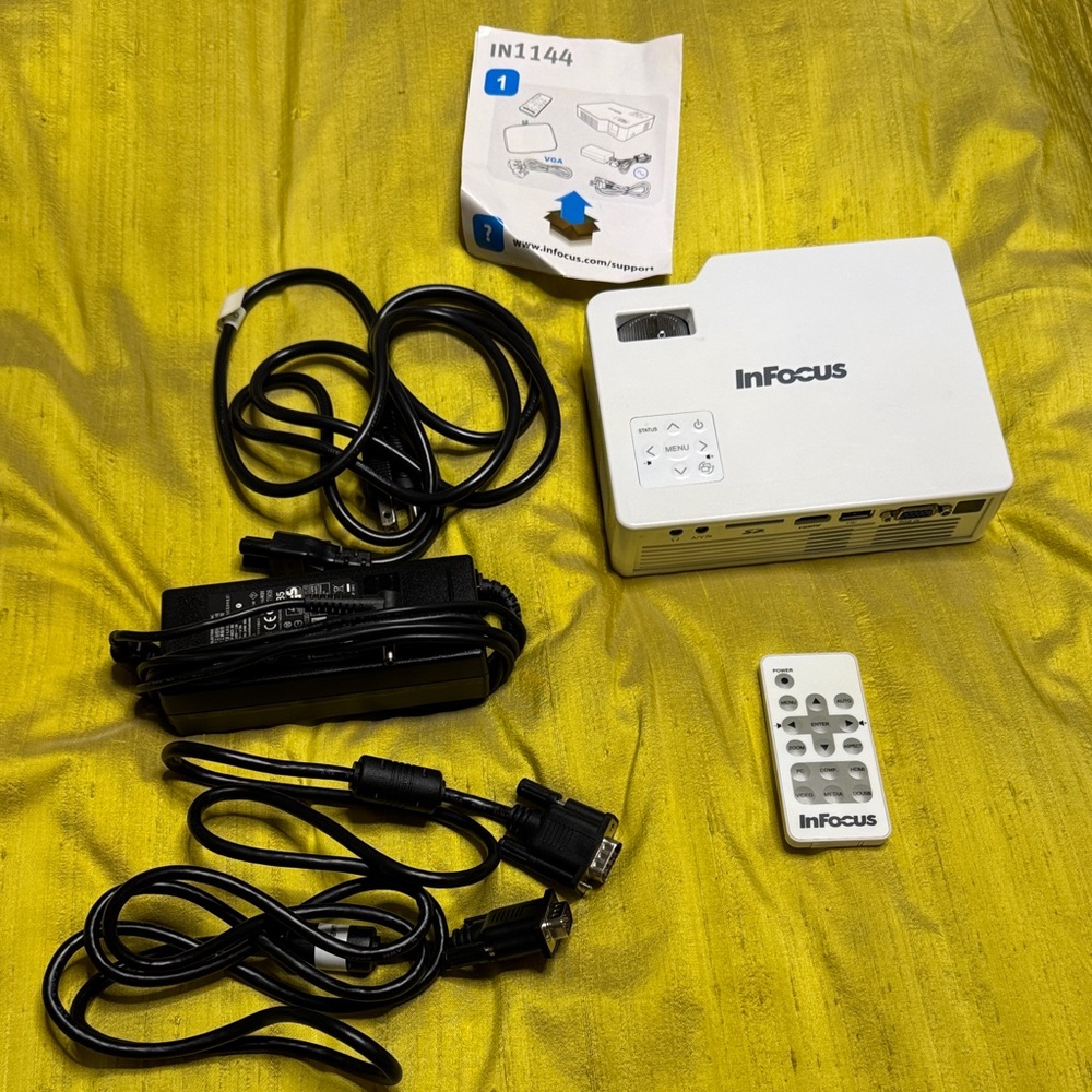 InFocus IN1144 Portable LED Projector with Remote, Cables, Speakers & Travel Bag